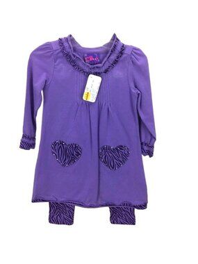 Girls 2T Outfit Top Legging Animal Print Heart Purple Long Sleeve CR Cute
